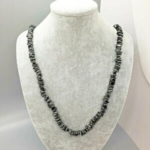 Chunky Natural Hematite Stone Necklace Assorted Medium Shapes Polished 27"